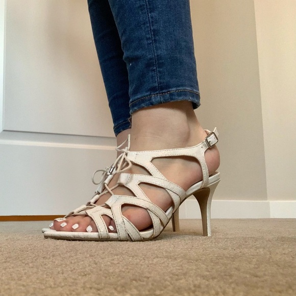 White Lace Up Heels - Picture 4 of 14